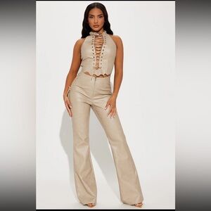 Selective Attention Faux Leather Pant
Set - Taupe